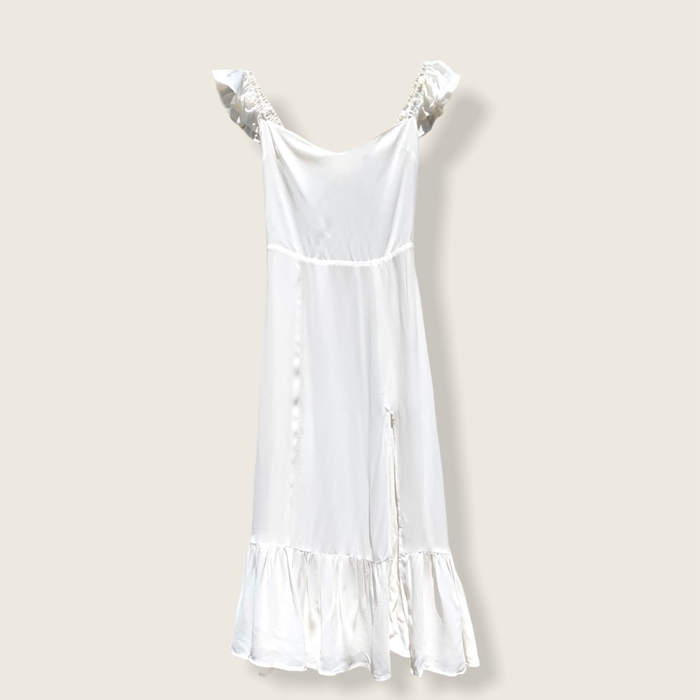 Reformation Ivory Ruffle Midi Dress